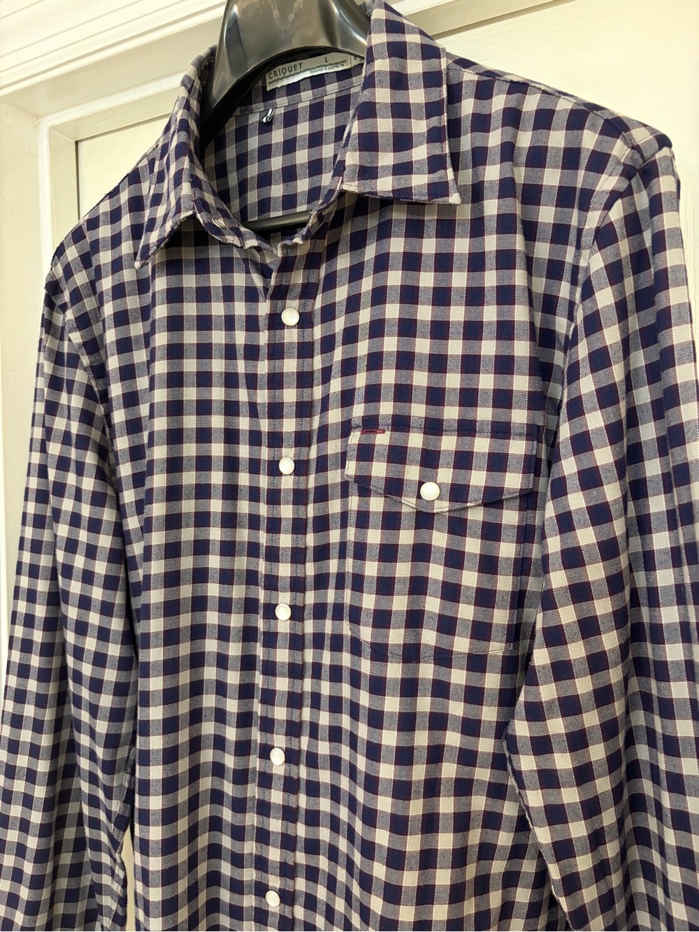Criquet Shirt Men Large Purple Plaid Pearl Snap Long Sleeve Western Light Weight